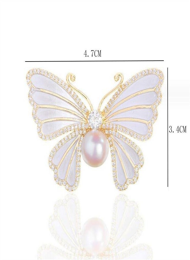 SCRDPRAD Butterfly Crystal Rhinestone Brooch Pin for Women Colorful Glitter Pearl Bead Lapel Pins Hats Clothes Dress Accessories Jewelry (White) - Image 2